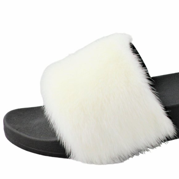 White Real Mink Fur Slide Sandals - Picture 3 of 5